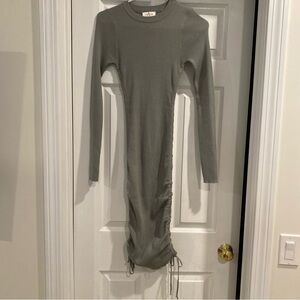 ACOA Collection Scrunch Side Ribbed Stretchy Bodycon Dress Sage Green Medium